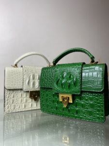 Top handle crocodile pattern handbag