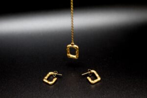 Rectangular Necklace and hoops earrings set
